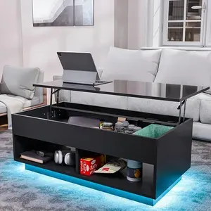 Hommpa Coffee Table with LED Light Morden Lift Coffee Table for Living Room Tea Table with Storage Center Tables Hidden Compartment & 2 Open Shelve