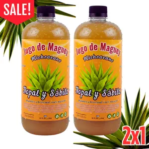 Buy One, Get One Free] Viral Jugo De Maguey - Aloe Vera + Nopal - Antioxidant Healthcare Dietary Vitamin Edible Supplement 100% Natural & Artesanal 32 Fl. Oz. Each