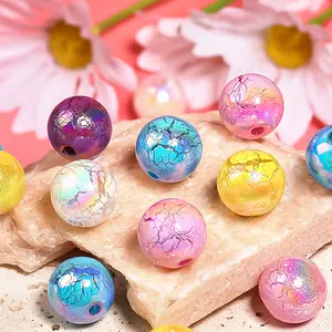 50pcs acrylic cracked beads, 16mm round loose beads, suitable for DIY jewelry making, mobile phone chains, pen accessories, painted bead accessories