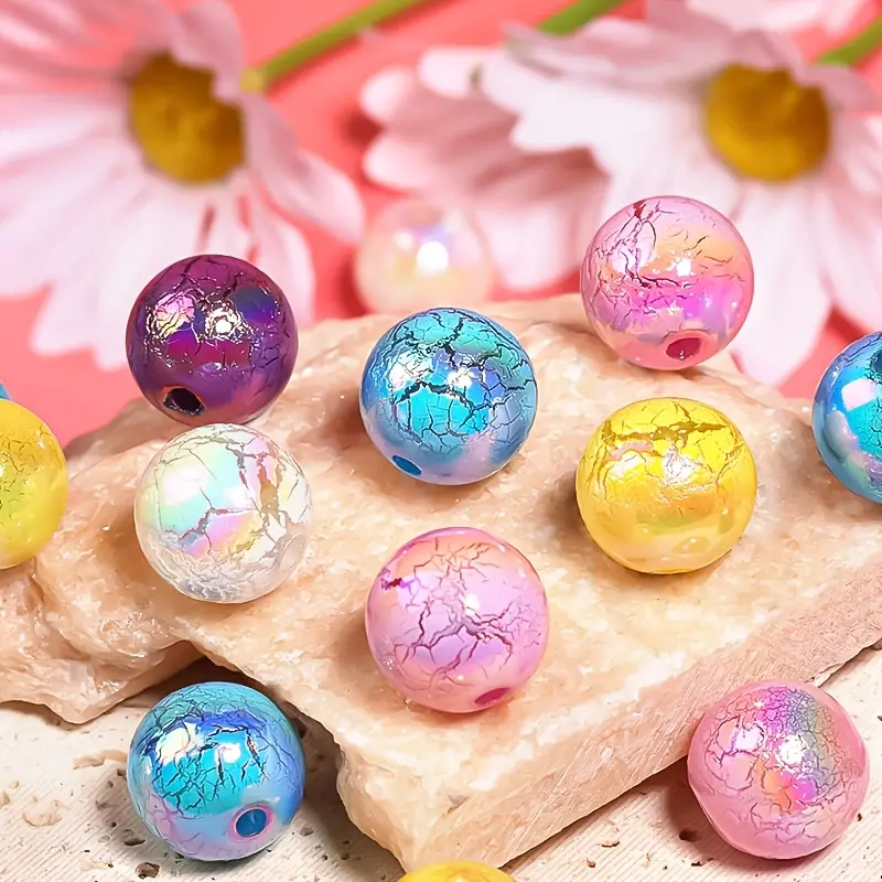 50pcs acrylic cracked beads, 16mm round loose beads, suitable for DIY jewelry making, mobile phone chains, pen accessories, painted bead accessories