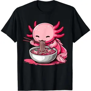 Anime Kawaii Axolotl Eating Ramen Noodles Kids Teen Girl Boy T-Shirt  made in usa Thanksgiving  Tee Red Pepper Retro Horror Movie Colorful Floral Pattern Cotton Ghost Pumpkin Unisex Vintage Streetwear T-Shirt  Cotton Tee Graphic T-Shirt with Tattoo Print