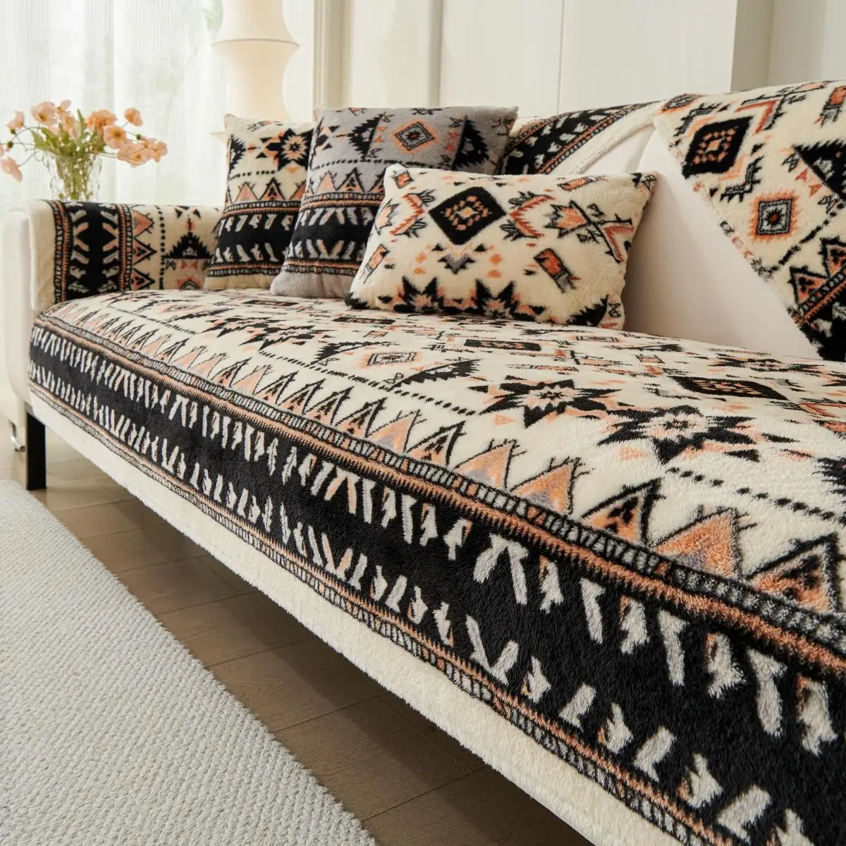 Boho-Style Sofa Cover, 1 Count Non-slip Sofa Cushion, Anti-fouling Sofa Cover, Suitable for Home Living Room Bedroom Decoration, Sofa Covers, Home Dec