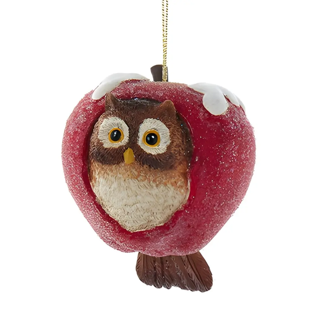 Frosted Owl Apple Ornament