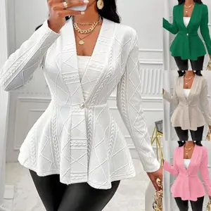 Women'S Textured Button Up Long Sleeved Jacket, Jacket, And Coat solid pocket zip Elegant Double Breasted Trench Coat Flannel Plaid Lapel Shacket Open Front Sherpa Coat