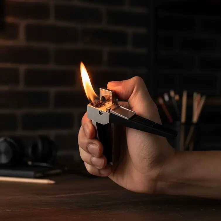 (Fuel Not Included) Metallic Mechanical Adjustable Folding Jet Torch Pipe Lighter - Cool Decompression Multifunctional Men's Pocket Tool with Gift Box for Father's Day Multipurpose Foldable Metal wilderness survival