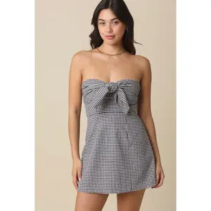 2600-256LDH Gingham Strapless Dress