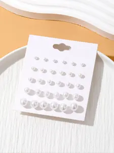 15 Pairs Faux Pearl Decor Stud Earrings, Simple Design Earrings for Women, Fashion Jewelry for Party, Daily Clothing Decor, Trendy All-match & Exquisite Jewelry for Birthday Gift, Elegant Minimalist Earrings