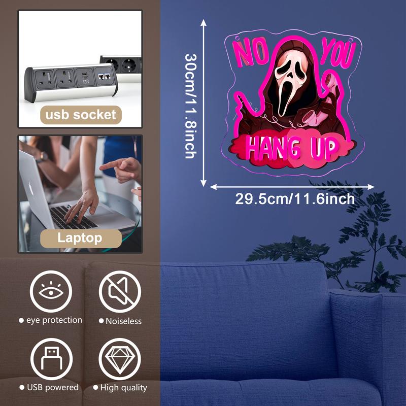 Ghostface No You Hang Up Spooky Halloween Neon Sign LED Wall Decor for Bars Man Caves Horror Party Game Rooms Window Lights