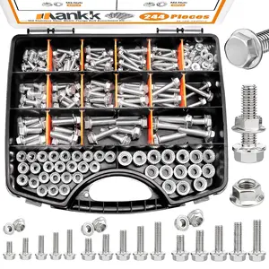 244 count 304 Stainless Steel Metric Flange  and Nuts Assortment Kit M5/M6/M8(10mm to 35mm) Hex  and Nuts Kit for Automotive