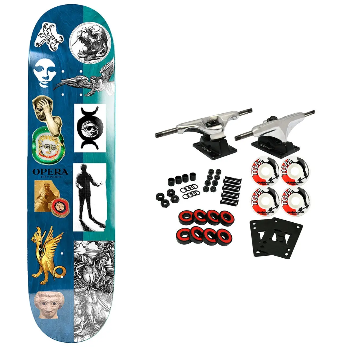 Opera Skateboard Complete Trey Wood Other Side Blue 8.25" x 32.1"
