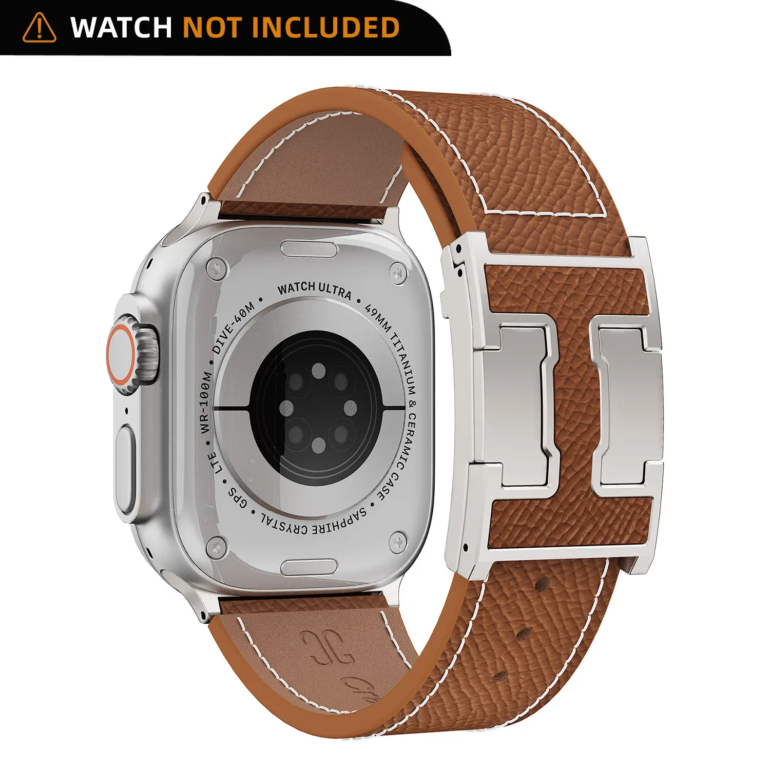 CrazyGrass Premium Genuine Leather Titanium Wristwatch Strap - Guy's Wearable Smartwatch Accessory, Adjustable Brown Band with Silver Buckle Magnetic Clip for 44mm/45mm/46mm/49mm Square Fit [WATCH NOT INCLUDED]