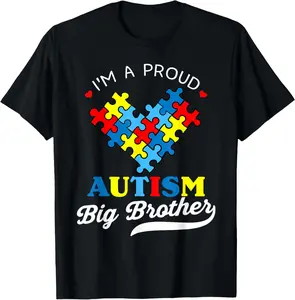 100%cotton I'm A Proud Big Brother Autism Awareness Autistic Siblings T-Shirt Top Summer