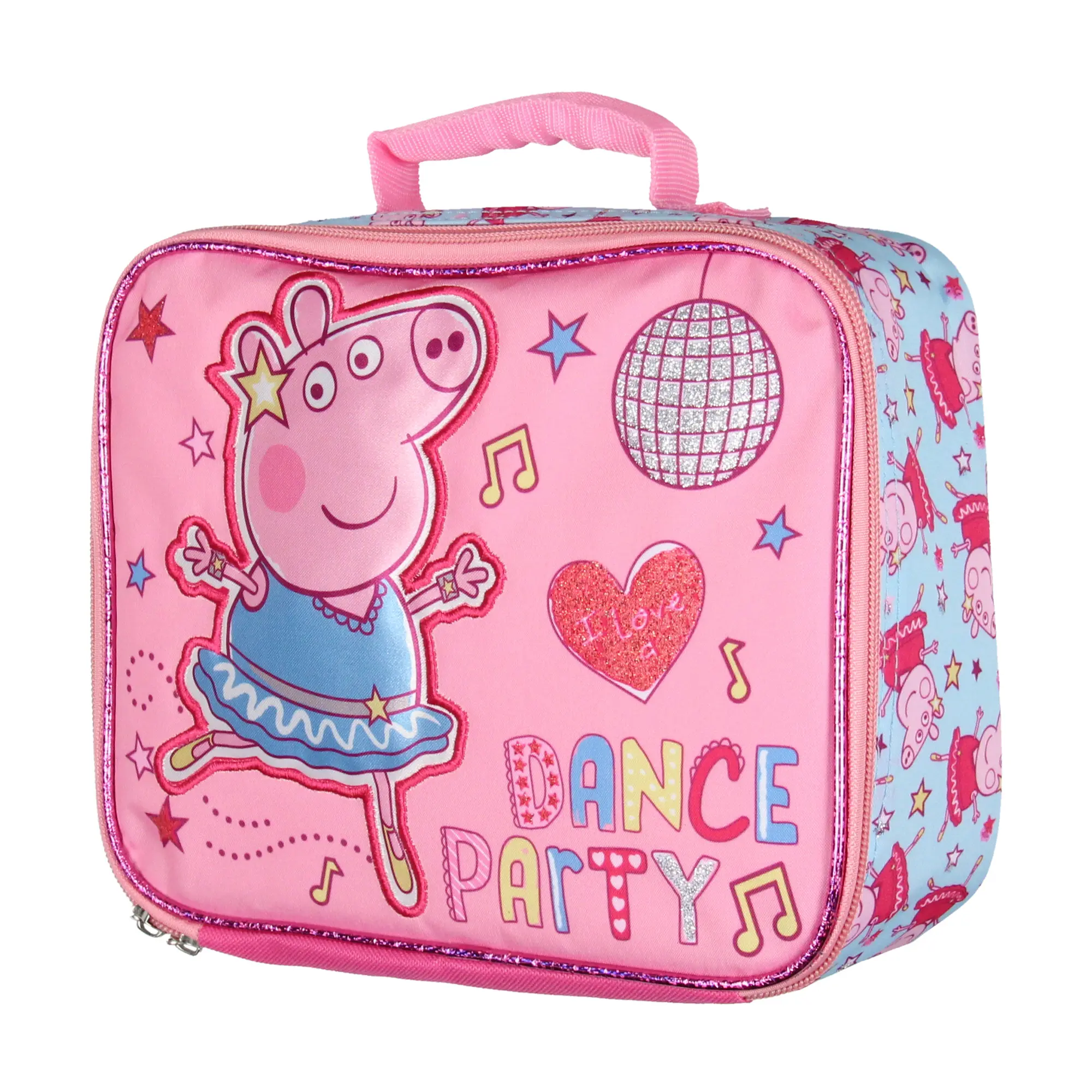 Peppa Pig Lunch Box Glitter Dance Party Insulated Lunch Bag Lunch Tote For Kids 10"