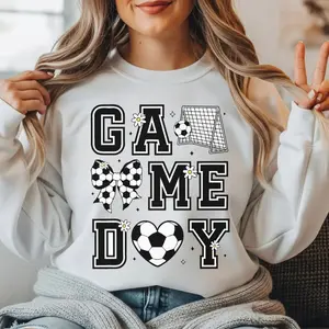 Soccer Game Day Coquette Bow Crewneck Sweatshirt, Soccer Mama Shirt, Soccer Mom Tee, Soccer Game Day Gift, Unisex T-Shirts Crewneck Sweatshirts