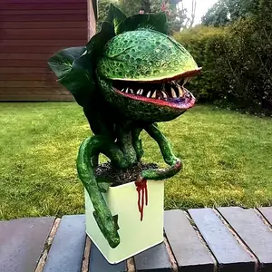 Art Deco Man-Eating Plant Statue, 1 PC Resin Carnivorous Flower Pot Sculpture, Outdoor Garden Lawn Patio Decor, Floor Mount, Floral Theme, Electricity-Free & Battery-Free