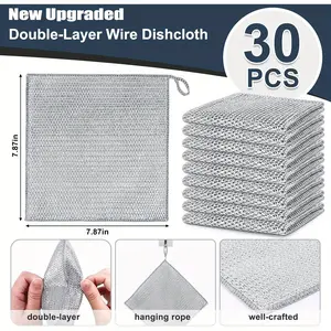 30 pcs double layered thick siler wire cloth, dishwashing cloth, oil free and easy to clean cleaning cloth double-sided Towel Hand