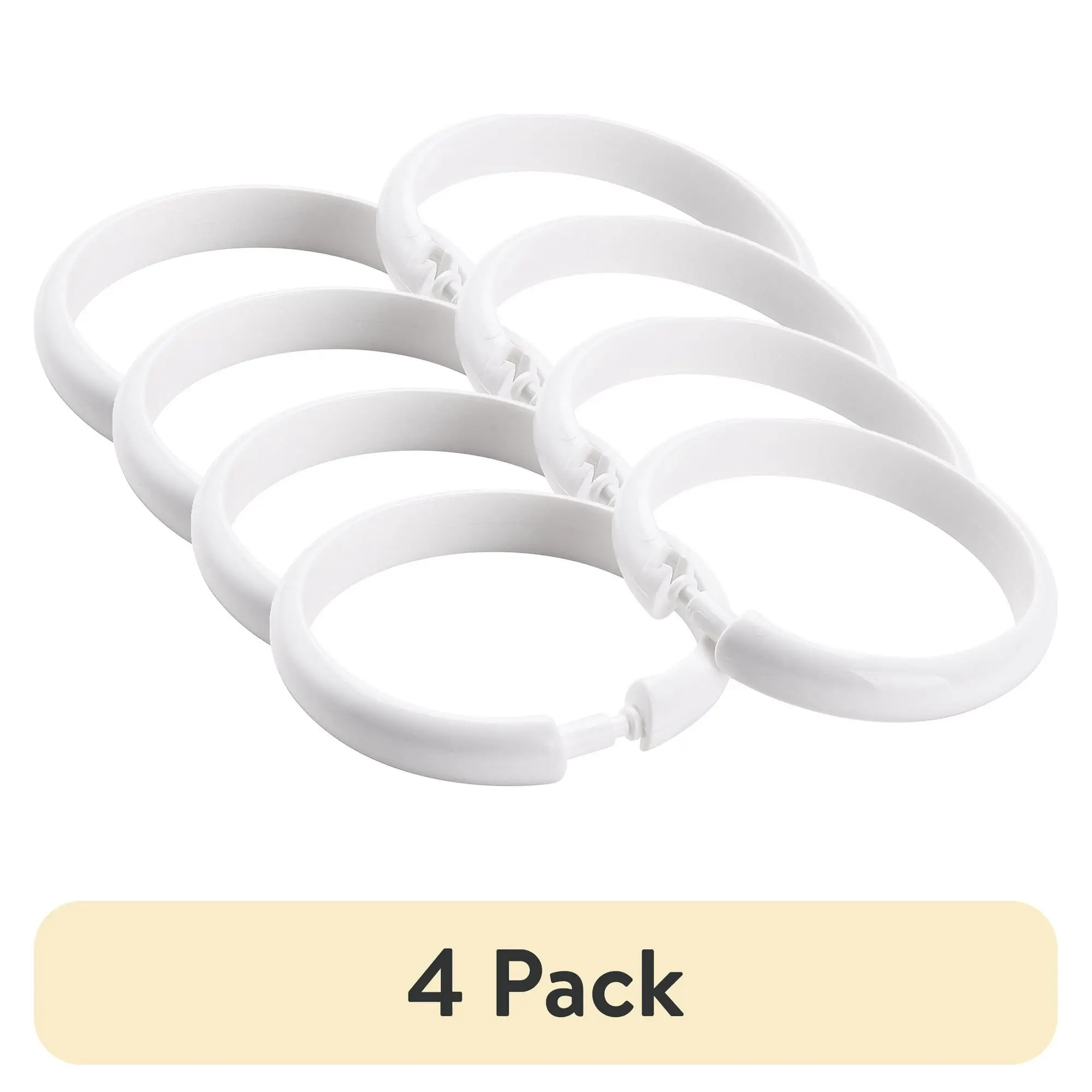 (4 pack) Mainstays White Plastic Durable O-Shaped Shower Curtain Rings, 12 Count