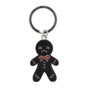 Spooky Gingerbread Man Keyring Creepy Christmas Gothic Gift with Red Bow and Black Design