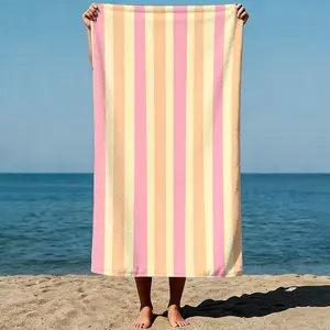 Vertical stripes in pink, peach, and cream: a soft color combination, pastel abstract art style. Sand-Free Beach Towel | Ultra-Light Microfiber | Quick-Dry, Compact for Travel