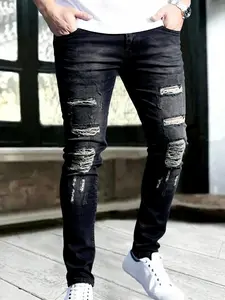 Men's Gray Thick Distressed Ripped Slim Fit Jeans Street Style Streetwear Denim Pants Comfortable with Elasticity Post-Apocalyptic Style Y2K Popular Pants Suitable for Daily/Party Outfit