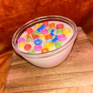 Fruit Loops Cereal Candle - Wax Scented Cereal Candies in Glass Cup with Colorful Coating - Decor