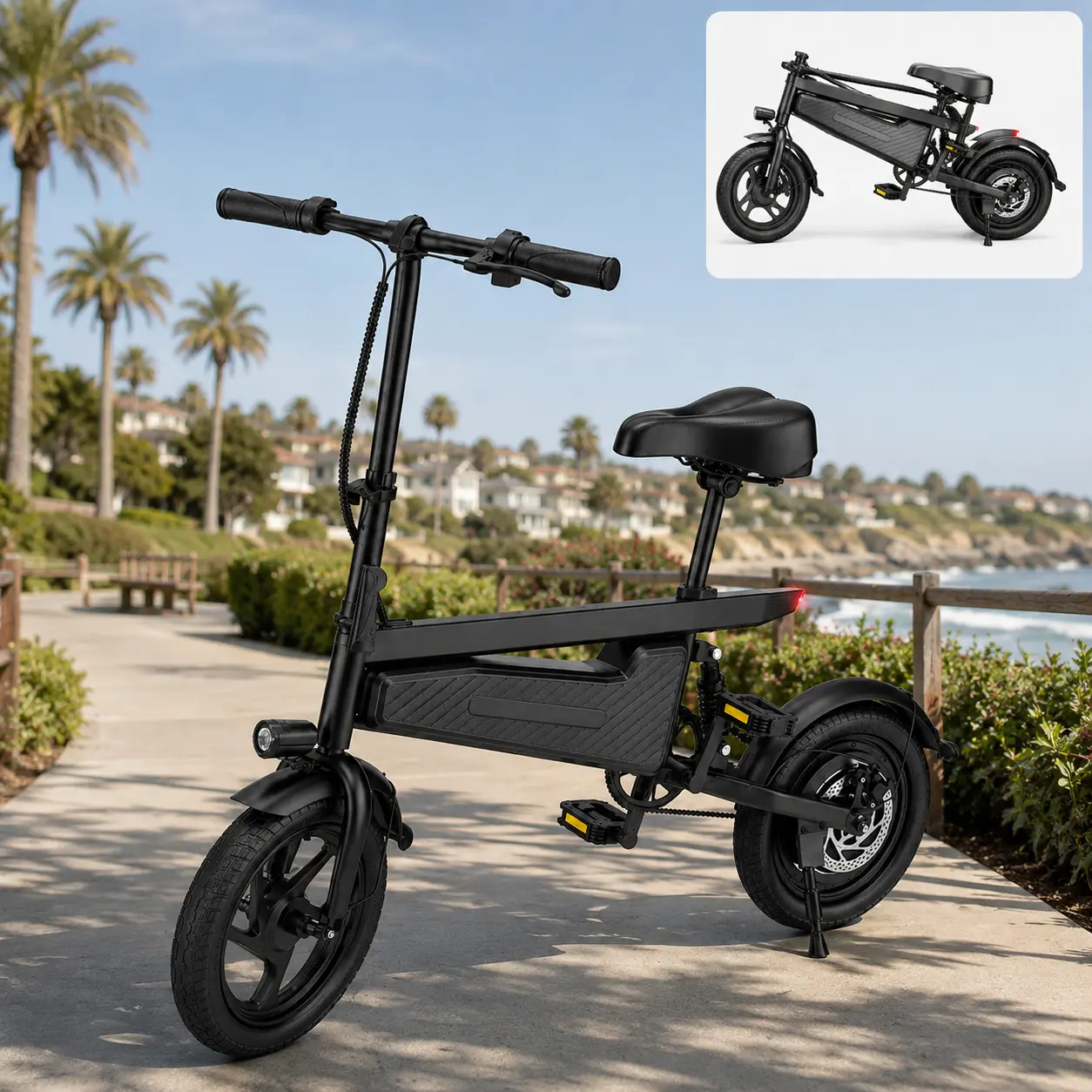 Foldable Electric Scooter with Seat for Adults – 48V 5.2Ah / 9Ah Battery Options, Smart LED Display, Safety Lights & Compact Commuter Design