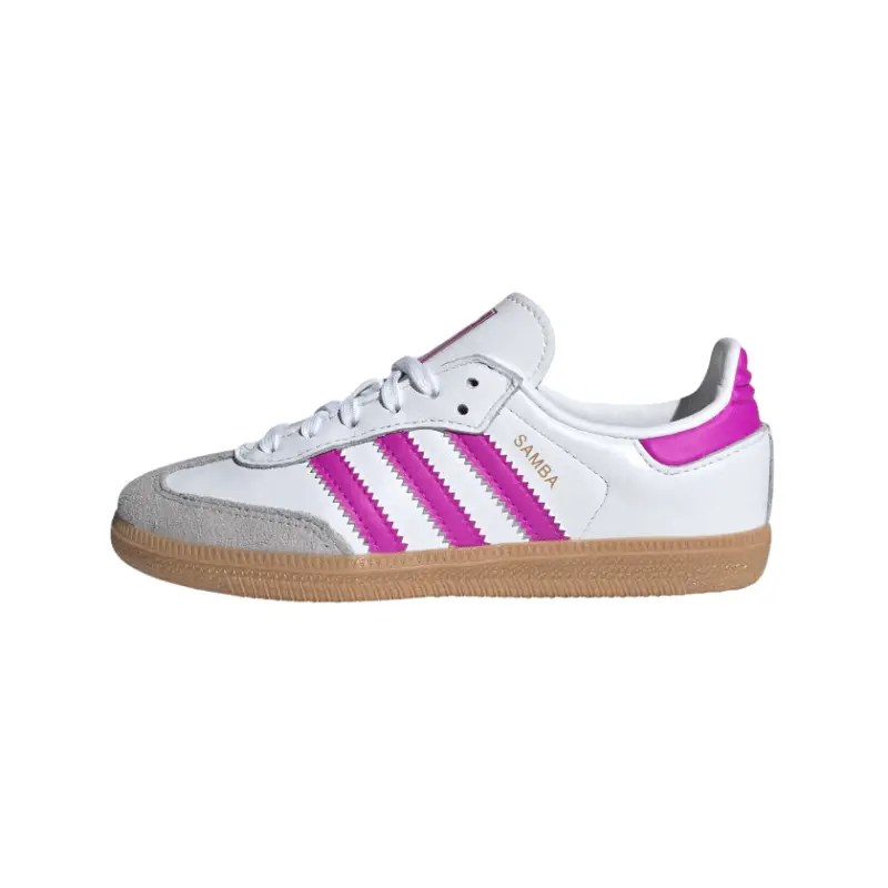 Adidas Samba OG Youth's Leather Athletic Sports Shoes, Cloud White Purple Burst, Comfortable Walking Shoes with Gum Sole, Closed, Classic, Retro Style, Low Top, Ie8848 Model, All-Day Wear, Kids Sizes, Leather Upper, Sporty Chic, Striped, Trainer, Footwear