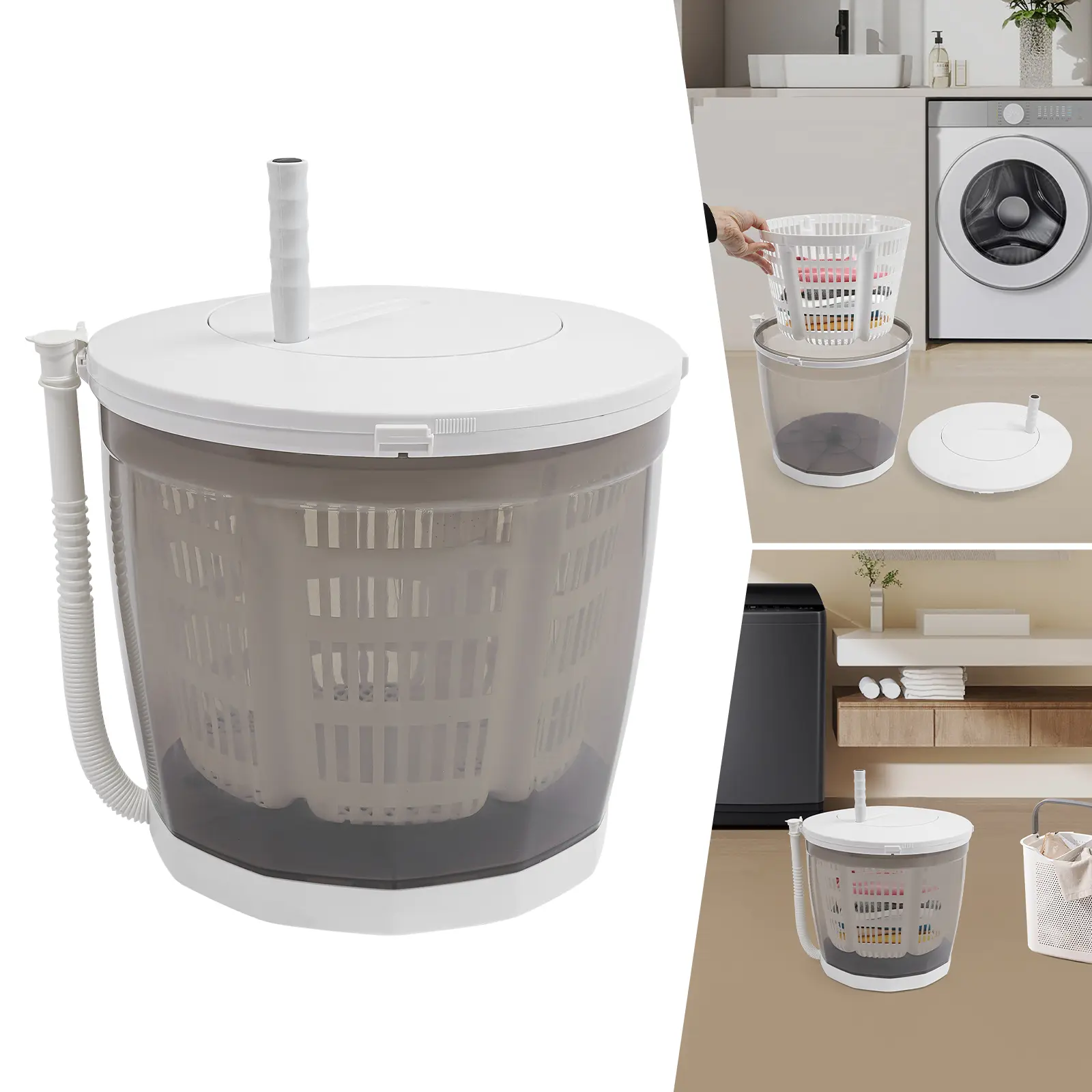 CNCEST 2 in 1 Manual Mini Portable Washing Machine Compact Washer Clothes Spin Dryer with Suction Cup Feet & Alignment-Free Lid for Easy Use