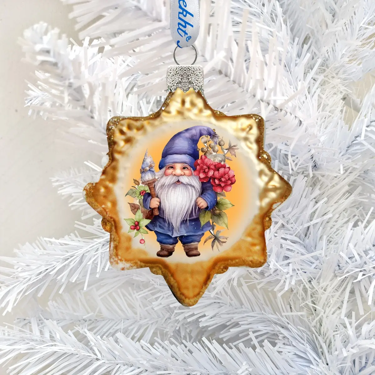 Designocracy 776017 Handmade Satin Sparkling Violet Mercury Glass Christmas Gnome Ornaments (3x2 in.) - Limited Edition Christmas Decorations Collectibles with Ribbon, Ornament Storage Boxes Included
