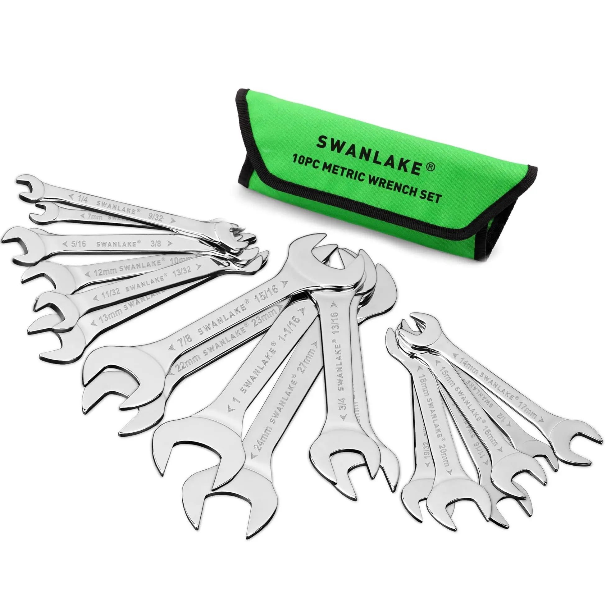SWANLAKE 9Pcs Super-Thin Open End Wrench Set, CR-V Steel, SAE Size 1/4"-1-1/16" Slim Spanner Wrench Set with Rolling Pouch (9pcs SAE) gearwrenches too