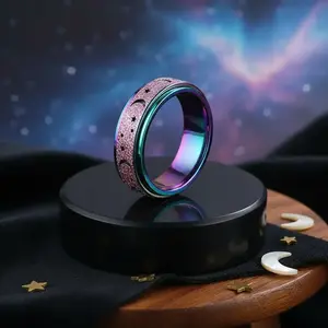 Stainless Steel Fidget Spinner Rings for Anxiety Relief - 6mm Rose Gold Thumb Rings Size 5-13 for Women Men, Non-Tarnish Fashion Jewelry Accessories, Promise Wedding Rings, Smart Rings with Stress Relief Features, Emo Style Jewelr