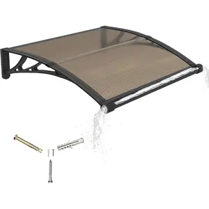 Awning  Door Entrance with Drainage Sink,32x40 Inch Awnings  Doors,Window Canopy Exterior with Plastic Steel Bracket,Polycarbonate Cover,UV,Rain,Snow Protection  House,Porch,Patio,Deck