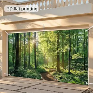 Sunshine Forest Natural Landscape Garage Door Cover, Vivid Outdoor Decoration, Perfect for Events and Celebrations, Easy Setup Banner
