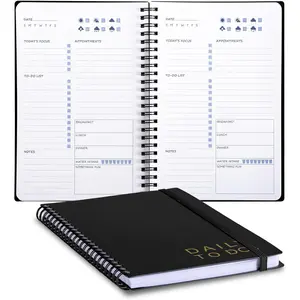 Undated Daily Planner: 7.3"x9.6" 144 Pages, Daily To Do List Planner Notebook, Daily Journal with Meals Planner, Unisex Planners, Black