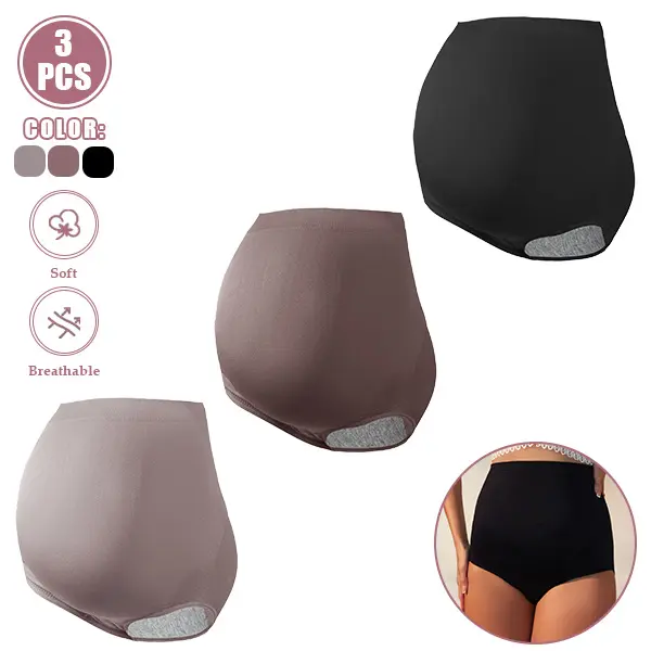 Women's 3-Pack High-Waisted Maternity Seamless Underwear - Full Belly Coverage, Soft Breathable Cotton, Moisture-Wicking Liner, High Waisted Pants, Keeps You Dry, for Pregnant Use