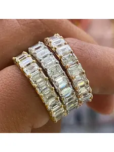 Rose gold full diamond row ring  Ice sugar square diamond eternal ring  Luxurious engagement stackable women's ring