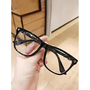 Unisex Vintage Square Frame Eyeglasses, Trendy Casual Eyeglasses for Everyday Use, Fashion Accessories for Outdoor Activities
