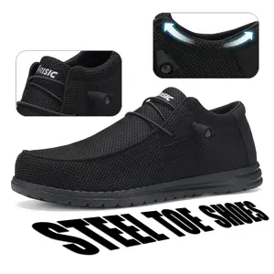 Arisic 2025 NEW Men's Steel Toe Slip Resistant Puncture Proof Construction Safety Work Shoes Black Comfortable steel toe shoes non slip work shoes