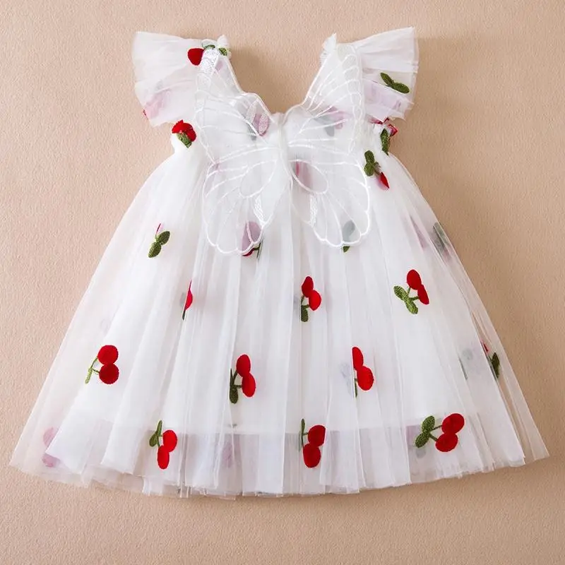 2025 New Summer Dresses for Girls Suspender Cute Toddler Girls Birthday Party Tulle Dress with Butterfly Wings Baby Girl Clothes
