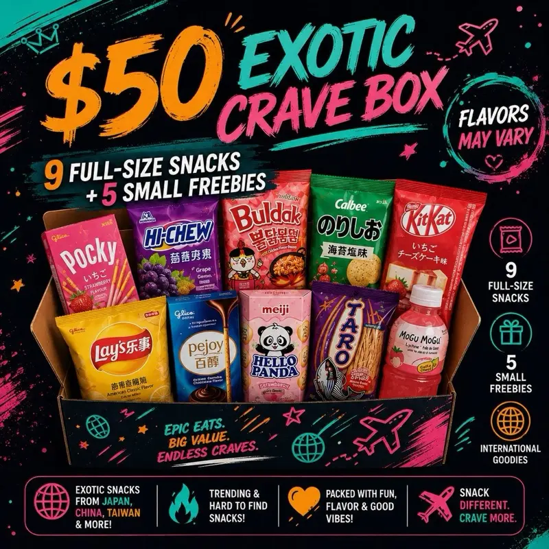 VIRAL Exotic Crave  $50 World Snack Box + 5 BONUS  Limited Drop