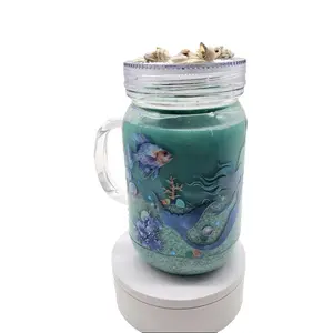 20oz Mason Jar Breach Snow Globe Tumbler with Oceanic Design and Seashell Accents