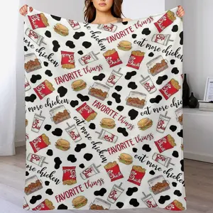 Chick-Fil-A  Themed Flannel Blanket ，Iconic Food Design , Soft Soft Warm Lightweight, All-Season Parabola with Vibrant Fast Food Illustrations, Use for Living Room or Dining Area,  Home Office Travel Camping Sofa Bed Travel Nap Camping Holiday