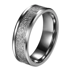 OIDEA Mens Tungsten Promise Ring 8mm Polished Forest Wedding Engagement Wedding Band Silver Anniversary Valentines Day Couple Gift, Anti-Rust Steel Rings