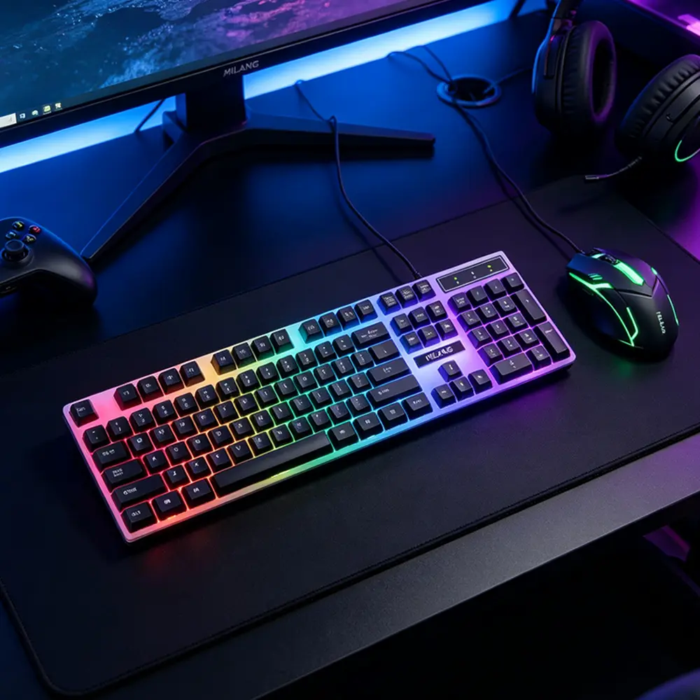 Wired Keyboard and Mouse Set, RGB Rainbow Backlit Keyboard 104 Keys Mechanical Feel Keyboard, Light Up Gaming Mouse, USB Plug Play Computer Keyboard Mouse Set for Game/Office/Work
