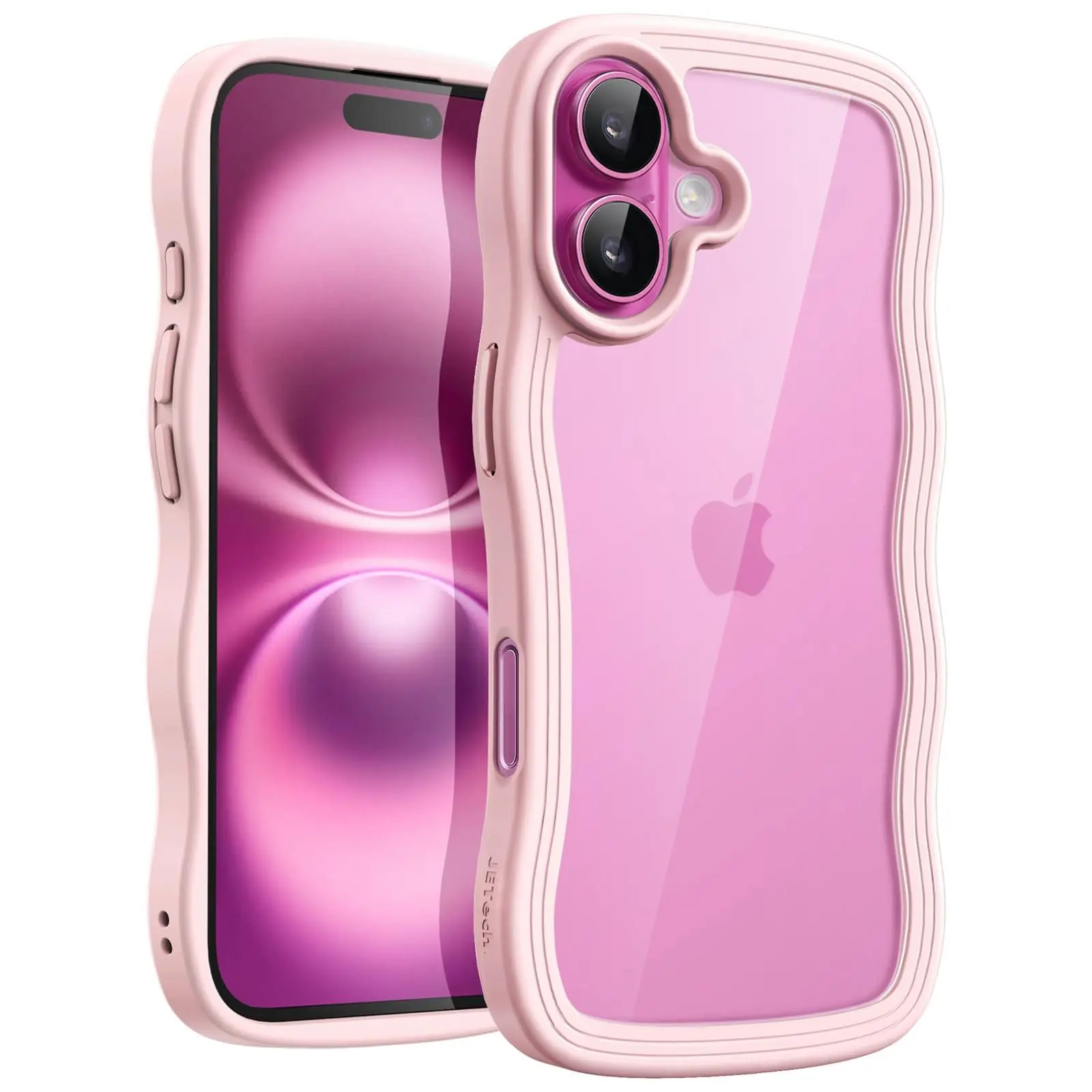 JETech Wavy Case for iPhone 16 Series, Cute Wave Frame Curly Shape Shockproof Phone Cover for Women and Girls, Clear Hard PC Back