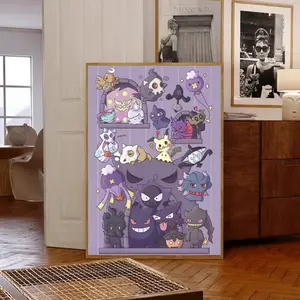 Pokemon Gengar Poster ,Pokemon Dark Poster,Team Anime Canvas Sticky Wall Art Printing Waterproof Home Living Bed Room Bar Aesthetic Decor