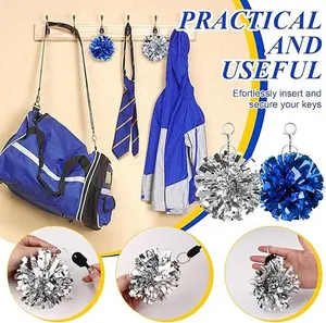 24PCS Colorful Foil Cheer Pom Pom Keychains - Lightweight Shiny Hanging Keyring Charms for Backpacks, Team Gifts (Home Decor Accessory)