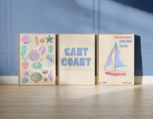 Trendy Green Wall Art Set of 3,Coastal Cowgirl Wall Art Set East Coast Beach House Decor, Aesthetic Coquette Dorm Room Decor, Chinoiserie Poster