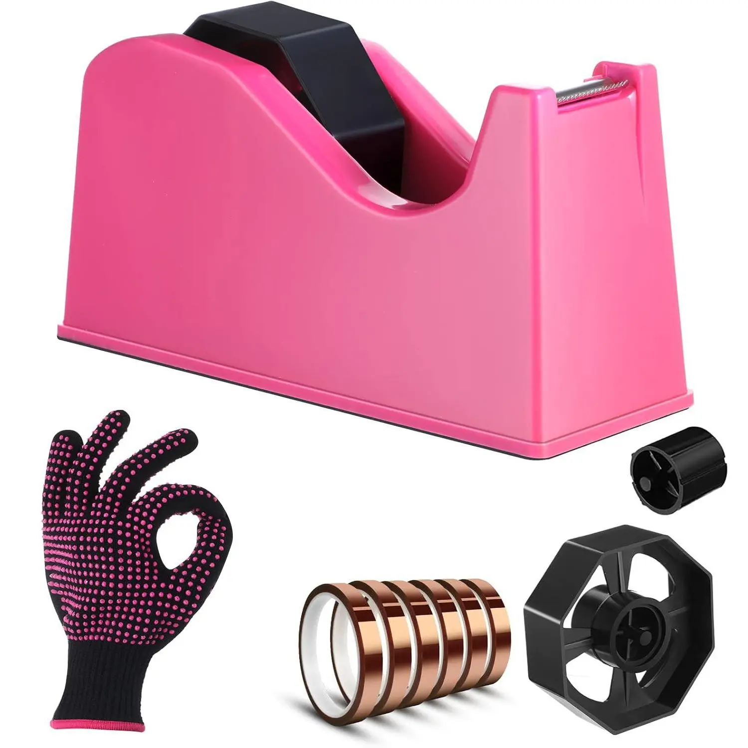 Heat Resistant 8Pcs Sublimation Tape Dispenser Set,Including 1Pcs Sublimation Tape Dispenser,1Pcs Gloves with Silicone Bumps,6Pcs Heat Tape,Nonskid Base Weighted Desktop for Office Home tool