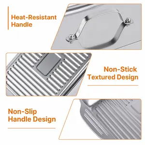 Stainless Steel Bakeware Sets with Lids - Non-stick Rectangular Roasting Pan, Versatile Dessert Baking Dish, Double-handled Grill Rack, Seafood Tray, All-in-1 BBQ Serving Platter, Dual Handles, Buffet Ready-YY2